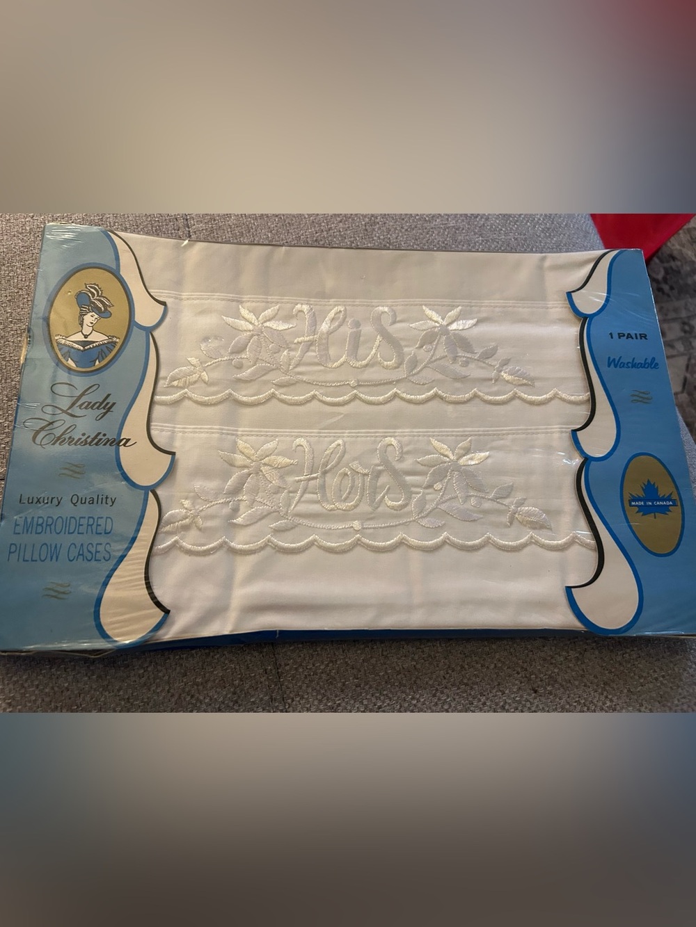 Vintage Lady Christina His & Hers Embroidered Pillowcases NOS Made in Canada